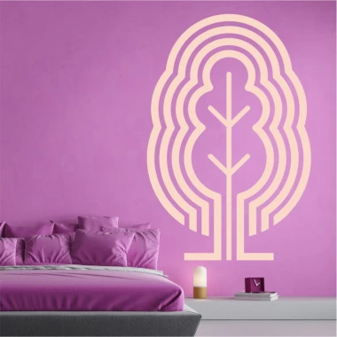 Abstract tree wall sticker 2537 - Bedroom decor with pink walls and a bed featuring pillows in matching shades.