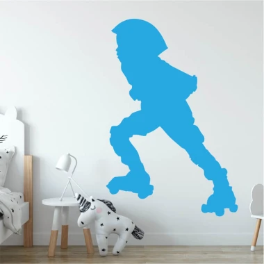 Wall sticker of a child on roller skates 2543 - Graphic design. Blue-colored child character on roller skates.