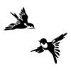 Swallow wall sticker 2542 - Graphic design featuring two flying swallows with clear wings and outlines.