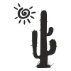 Cactus wall sticker 2551 - Dark-colored cactus with sun rays design.