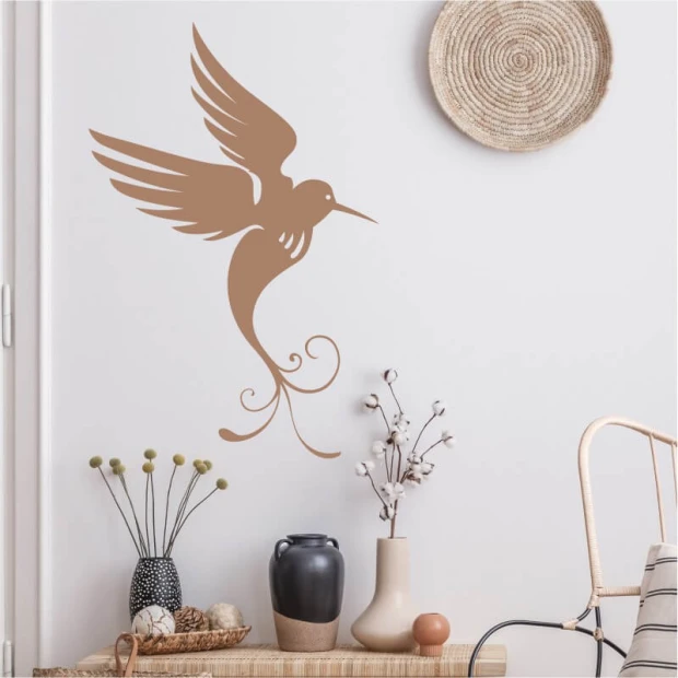 Hummingbird wall sticker 2541 - Decor in a bright living room with light walls and natural-colored furniture.