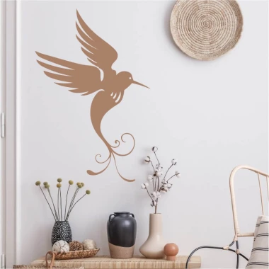 Hummingbird wall sticker 2541 - Decor in a bright living room with light walls and natural-colored furniture.