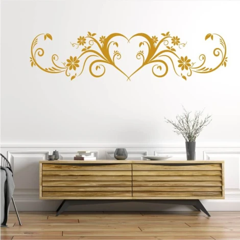 Wall sticker heart ornament 2524 - Living room decor with light walls and wooden furniture.