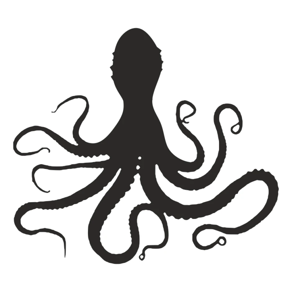 Octopus wall sticker 2544 - Graphic design. Black octopus with eight arms and detailed body features.