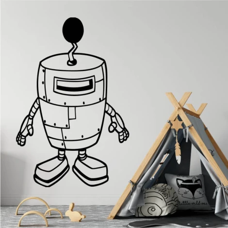 Wall sticker robot 2525 - Decor for a child\'s room. Light-colored walls with a play tent nearby.