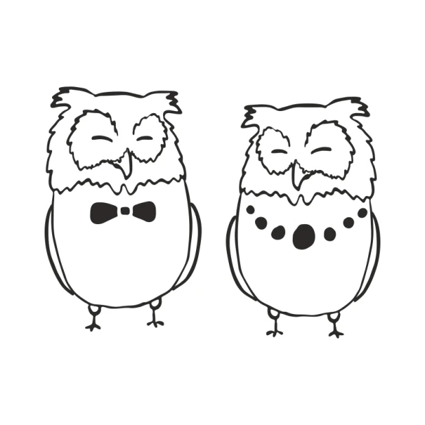 Owl wall sticker 2549 - Graphic design featuring two smiling owls, one with a bow tie and the other with a necklace.