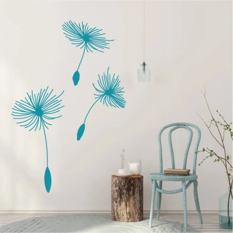 Dandelion wall sticker 2529 - Styled in a living room with light-colored walls and natural wood furniture.