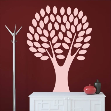 Wall sticker tree 2535 - Living room decor. Dark red wall with a light pink tree.