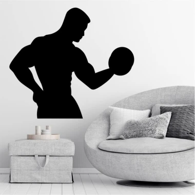 Bodybuilder wall sticker 2532 - Living room decor. Light-colored walls, modern furniture in neutral tones.