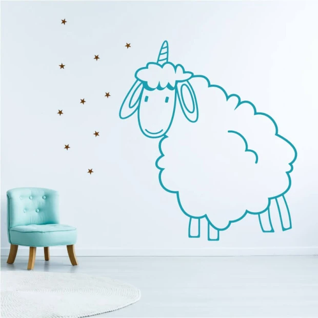 Children\'s sheep painting template 2546 - Decorated in a bright room with pastel furniture.