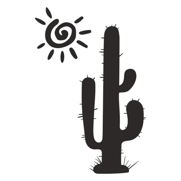 Cactus painting template 2551 - Graphic design featuring a cactus shape with distinct branches and a sun at the top.