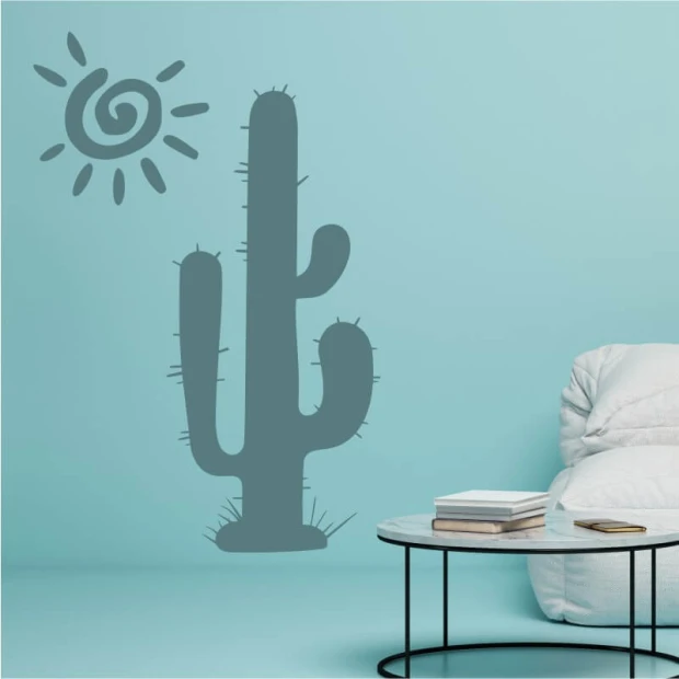 Cactus painting template 2551 - Living room setup with light-colored walls and minimalist furniture.
