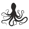 Octopus painting stencil 2544 - Graphic design featuring an octopus with eight arms, wavy lines, and details.