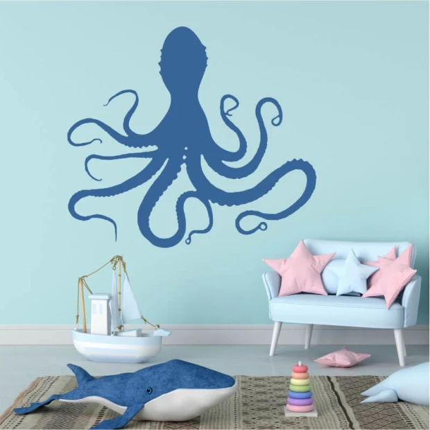 Octopus painting stencil 2544 - Decor for a child\'s room. Light-colored walls, pastel furniture.