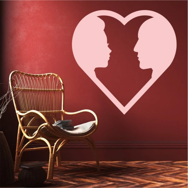 Heart painting template 2523 - Living room setup with dark red walls and wooden flooring.