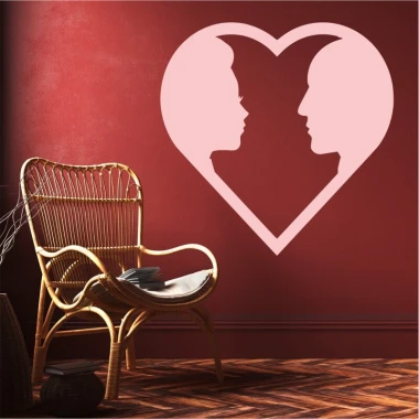 Heart painting template 2523 - Living room setup with dark red walls and wooden flooring.