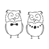 Owl painting template 2549 - Graphic design featuring two round-bodied owls, one with a bow tie, the other with round details.