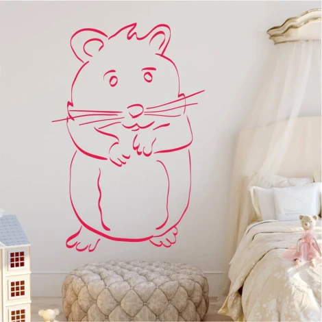 Hamster wall stencil for kids 2547 - Graphic design with clear outlines, large eyes, and whiskers.