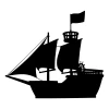 Children\'s wall template pirate ship 2540 - Graphic design. Ship with large sails, steering wheel, and flag.