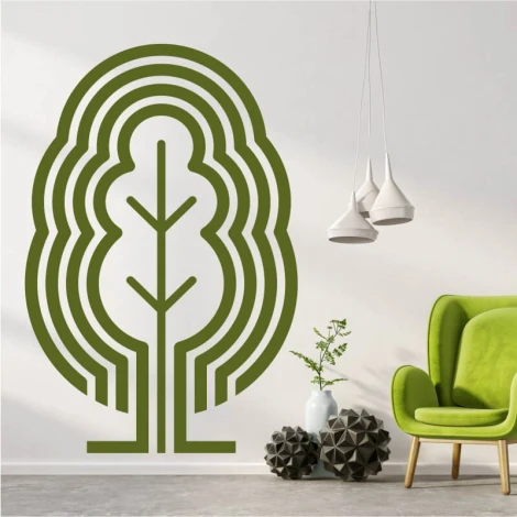 Abstract tree wall template 2537 - Living room decor with light-colored walls and modern furniture.
