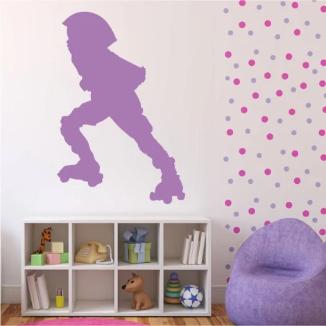 Wall template for kids with roller skates 2543 - Brightly colored room decor featuring circular elements.