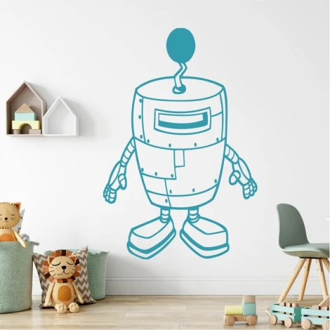 Robot wall template 2525 - Decor for a children\'s room. Light-colored walls, pastel furniture.