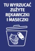 Sticker for disposing of used gloves and masks - graphic design. White bin graphic on a dark blue background.