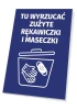 Sign for disposing of used gloves and masks - Graphic design. White bin graphic on a blue background.