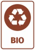 Bio trash can sticker - Graphic design. Round shape with recycling symbol and BIO text.