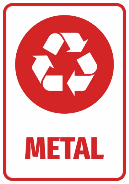 Metal bin sticker - Graphic design. Red background with white symbols and the word METAL.