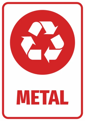Metal bin sticker - Graphic design. Red background with white symbols and the word METAL.