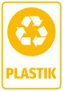 Plastic bin sticker - Graphic design. Round shape with recycling symbol and PLASTIC text.