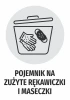 Sticker for used gloves and masks container - Graphic design featuring a container with gloves and a mask.