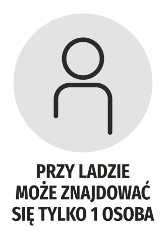 Sticker: Only 1 person allowed at the counter - Graphic design featuring a person icon on a gray background.