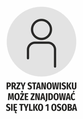 Sticker: Only 1 person allowed at the workstation - Graphic design with an icon of a figure on a gray background.