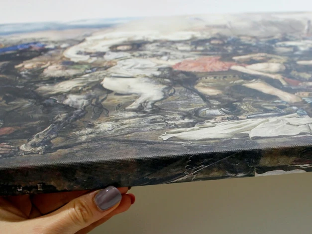 Canvas print - Graphic design. The image depicts a dynamic scene with characters and details in various colors.