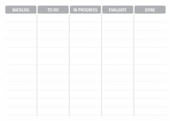 Magnetic dry-erase Scrum board 142 - Graphic design with a simple grid and horizontal and vertical headers.