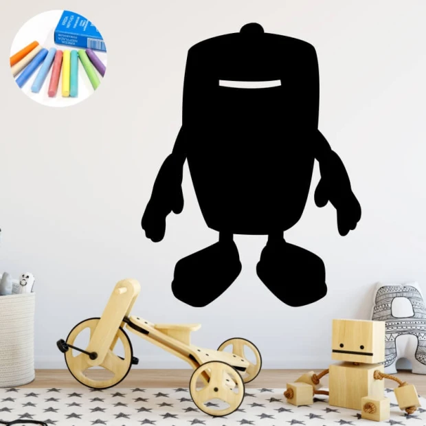Chalk sticker for kids featuring a robot - Bright children\'s room with light walls and a carpeted floor.