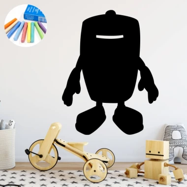 Chalk sticker for kids featuring a robot - Bright children\'s room with light walls and a carpeted floor.