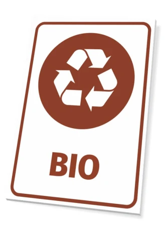 Bio waste bin label - Graphic design. Round recycling symbol in brown with BIO text.