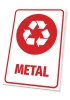 Metal recycling sign - Red recycling symbol on a white background with the word METAL.