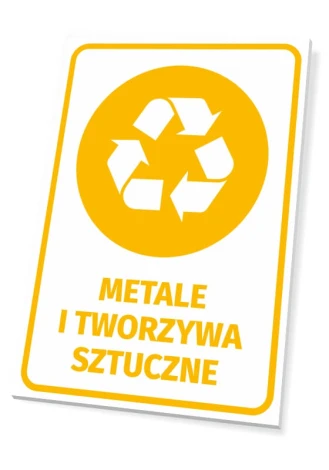 Recycling sign for bins - Graphic design. Yellow recycling icon on a white background.
