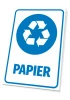 Paper bin sign - Graphic design. Round recycling symbol with blue arrows and the word Paper.