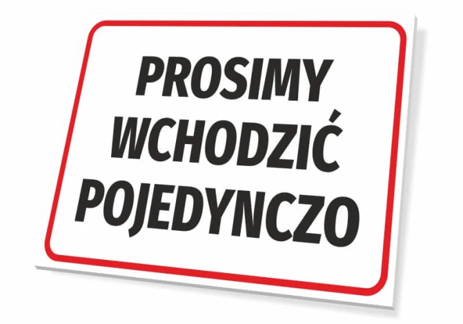 Please enter one at a time sign - Graphic design. Simple rectangle with a white background and large black text.