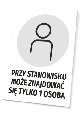 Sign: Only 1 person may be at the workstation - Graphic design. Round icon of a figure on a gray background.