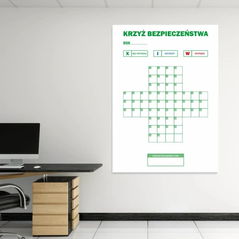 Annual safety cross, dry-erase magnetic board lean 137 - Office arrangement. Light-colored walls.
