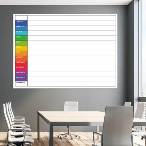 Magnetic dry-erase board lean 051 annual planner in English - Simple grid layout with months.