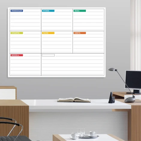 Magnetic dry-erase board lean 052 weekly planner - Office setup with light walls and wooden furniture.