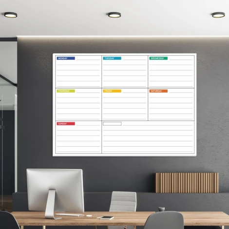 Magnetic dry-erase board lean 053 weekly planner in English - Office decor. Walls in shades of gray.