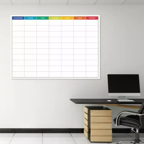 Magnetic dry-erase board lean 058 weekly planner - Office setup with light walls and furniture in soft shades.